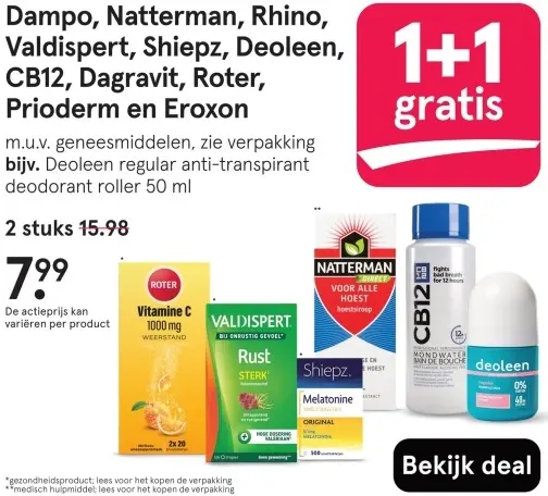 Aanbieding: Dampo, Natterman, Rhino, Valdispert, Shiepz, Deoleen, CB12, Dagravit, Roter, Prioderm en Eroxon