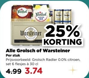 Aanbieding: Alle Grolsch of Warsteiner 25%