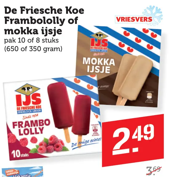 Aanbieding: De Friesche Koe Frambololly of mokka ijsje