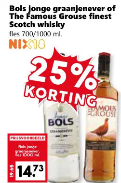 Aanbieding: Jonge graanjenever of The Famous Grouse finest Scotch whisky