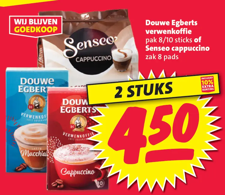 Aanbieding: Douwe Egberts verwenkoffie of Senseo cappuccino