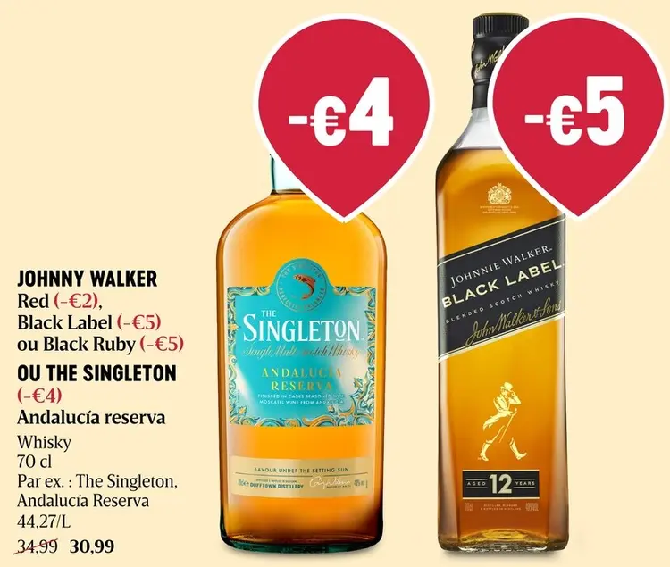 Offre: Johnny Walker & The Singleton Whisky Red, Black Label, Black Ruby ou Andalucía Reserva