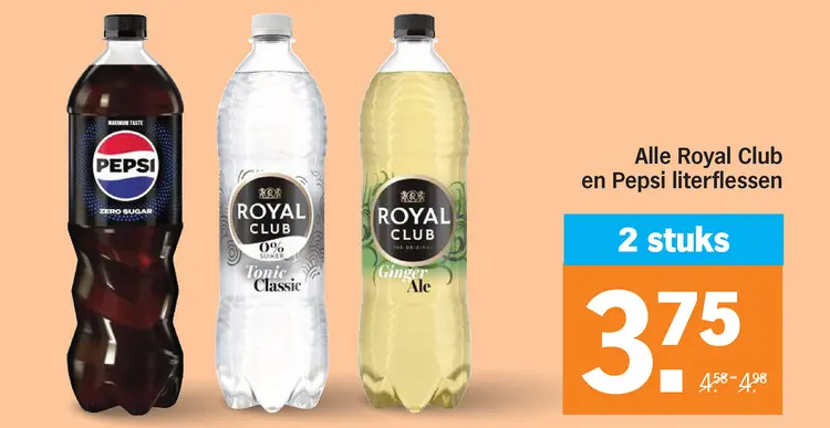 Aanbieding: Royal Club en Pepsi literflessen