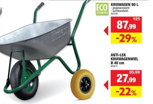 Promotie: AVR kruiwagenwiel 400mm kunststof velg geel