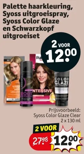Aanbieding: Haarkleuring, Syoss uitgroeispray, Syoss Color Glaze en Schwarzkopf uitgroeiset