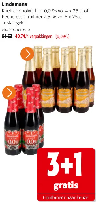 Promotie: Kriek alcoholvrij bier 0,0 % of Pecheresse fruitbier 2,5 %