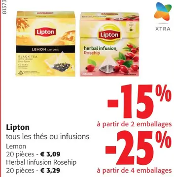 Offre: Lipton tous les thés ou infusions