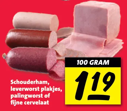 Aanbieding: Schouderham, leverworst plakjes, palingworst of fijne cervelaat