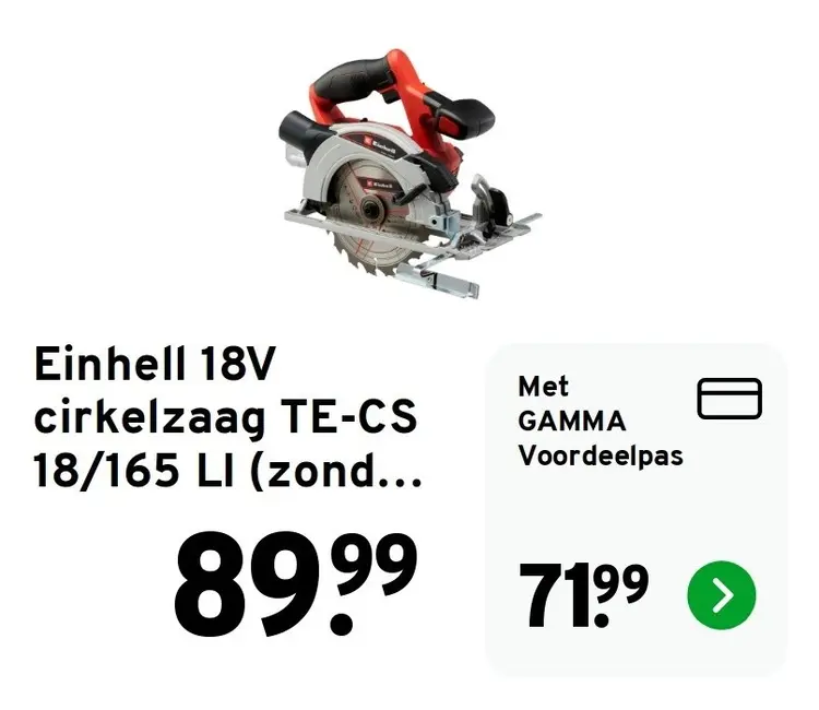 Aanbieding: Einhell 18V cirkelzaag TE-CS 18/165 LI (zond.