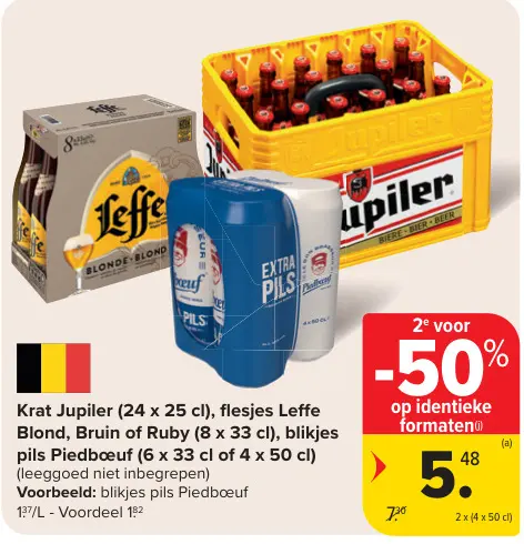 Promotie: Krat Jupiler, flesjes Leffe Blond, Bruin of Ruby of meer
