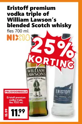 Aanbieding: Eristoff premium vodka triple of William Lawson's Whisky
