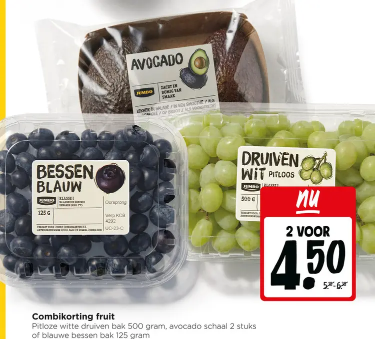 Aanbieding: Pitloze witte druiven, avocado of blauwe bessen