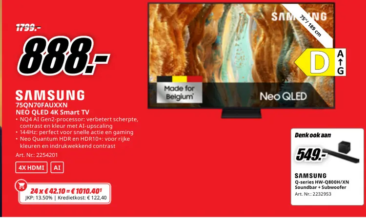 Promotie: SAMSUNG 75QN70FAUXXN NEO QLED 4K Smart TV