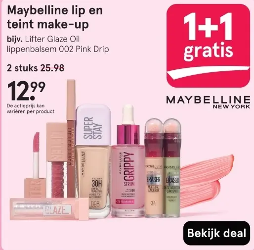 Aanbieding: Maybelline lip en teint make-up