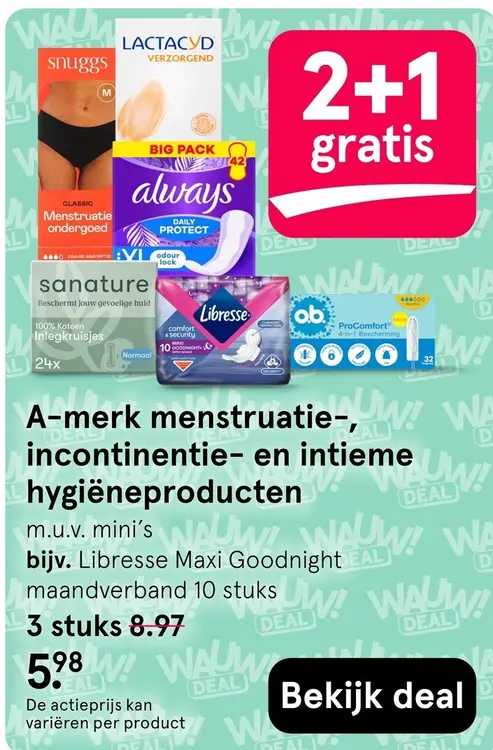 Aanbieding: A-merk menstruatie-, incontinentie- en intieme hygiëneproducten