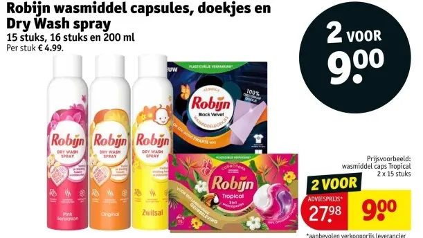 Aanbieding: Robijn wasmiddel capsules, doekjes en Dry Was