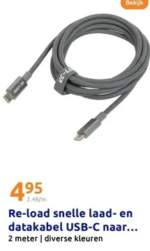 Aanbieding: Re-load snelle laad- en datakabel USB-C naar USB-C 2.0