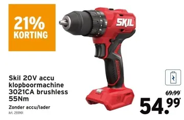 Aanbieding: Skil 20V accu klopboormachine 3021CA brushles