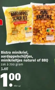 Aanbieding: Bistro minikriel, aardappelschijfjes, minikrieltjes naturel of BBQ
