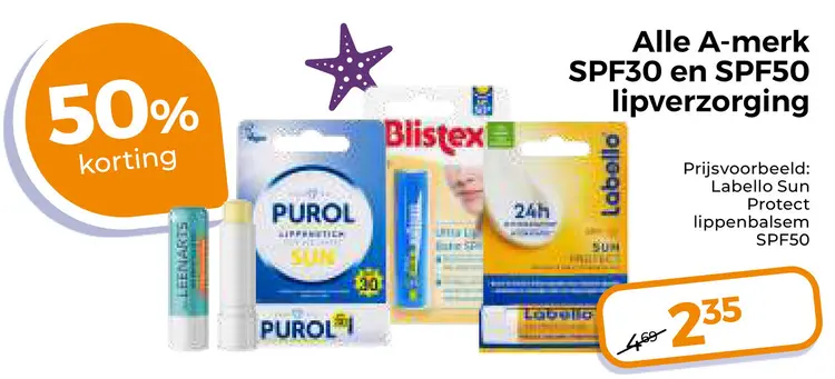 Aanbieding: Alle A-merk SPF30 en SPF50 lipverzorging