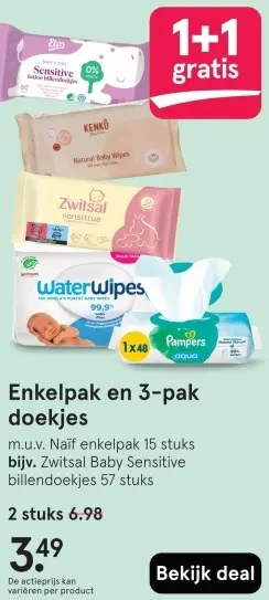 Aanbieding: Enkelpak en 3-pak doekjes