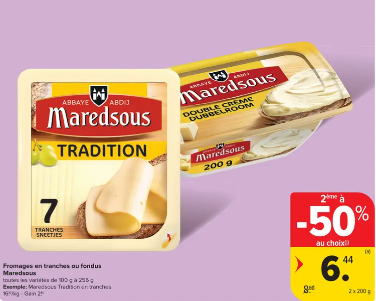 Offre: Fromages en tranches ou fondus Maredsous
