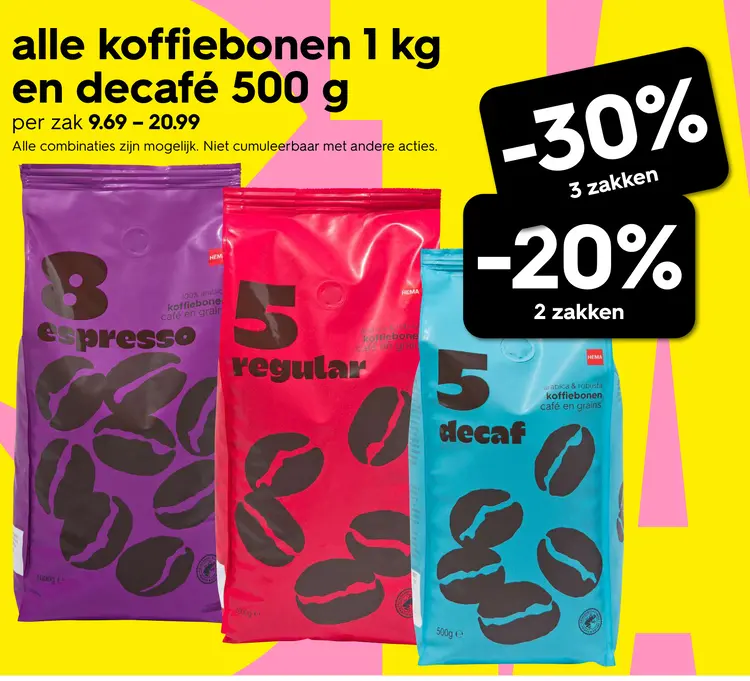 Promotie: alle koffiebonen en decafé