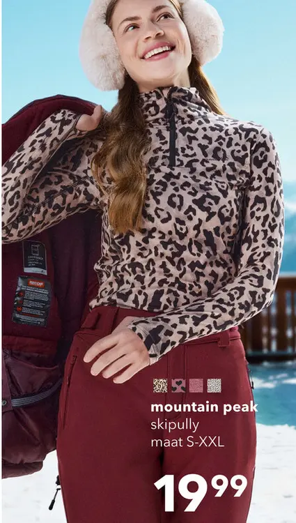 Aanbieding: Mountain Peak dames skipully met rits luipaardprint