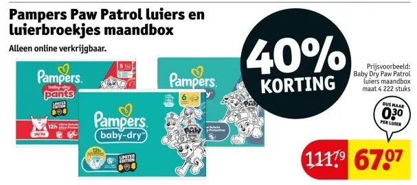 Aanbieding: Pampers Paw Patrol luiers en luierbroekjes maandbox