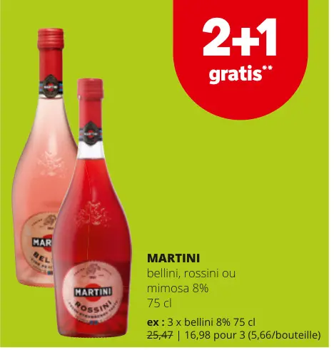 Offre: Martini bellini, rossini ou mimosa 8%