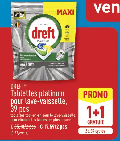 Offre: Tablettes platinum pour lave-vaisselle