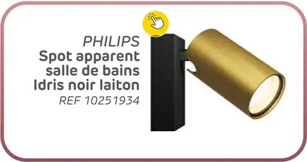 Offre: Spot apparent salle de bain philips idris - noir, laiton - gu10