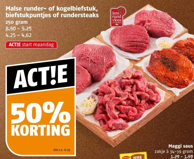 Aanbieding: Malse runder- of kogelbiefstuk, biefstukpuntjes of rundersteaks