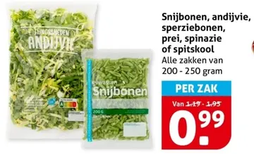 Aanbieding: Snijbonen, andijvie, sperziebonen, prei, spinazie of spitskool