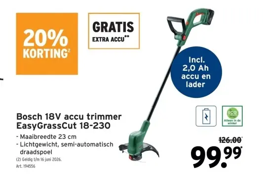 Promotie: Bosch 18V accu trimmer EasyGrassCut 18-230