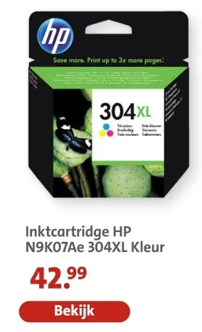 Aanbieding: Inktcartridge HP N9K07Ae 304XL Kleur