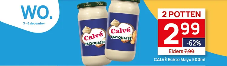Aanbieding: 2 potten Calvé Echte Mayo   500ml
