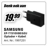 Promotie: SAMSUNG EP-T1510XBEGEU Oplader + Kabel