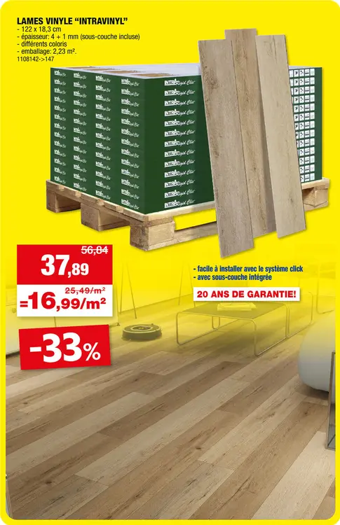 Offre: Intra Click sol vinyle avec sous-couche 2,23m² Paris