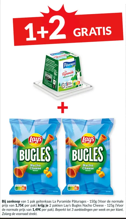 Promotie: Geitenkaas La Pyramide Pâturages + & 2 zakken Lay's Bugles 