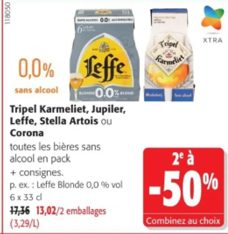 Offre: Tripel Karmeliet, Jupiler, Leffe, Stella Artois ou Corona