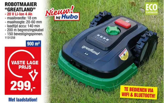 Promotie: Greatland robotmaaier 20V Li-Ion 900m²