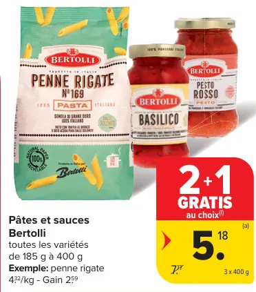 Offre: Pâtes et sauces