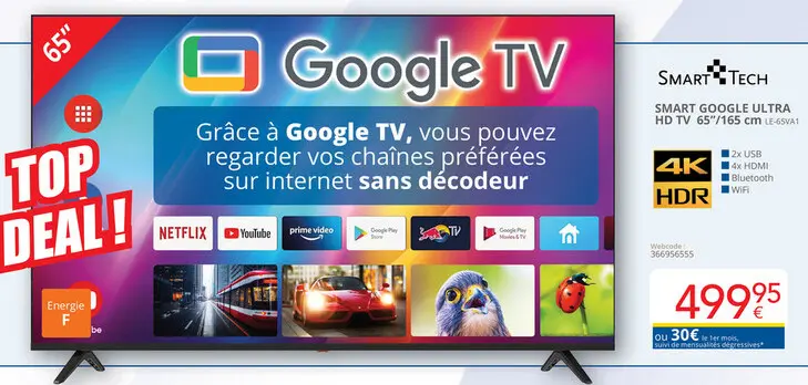Offre: SMART GOOGLE ULTRA HD TV 65"/165 cm LE-65VA1