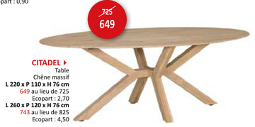 Offre: Table Citadel 220x110cm - chêne massif - naturel