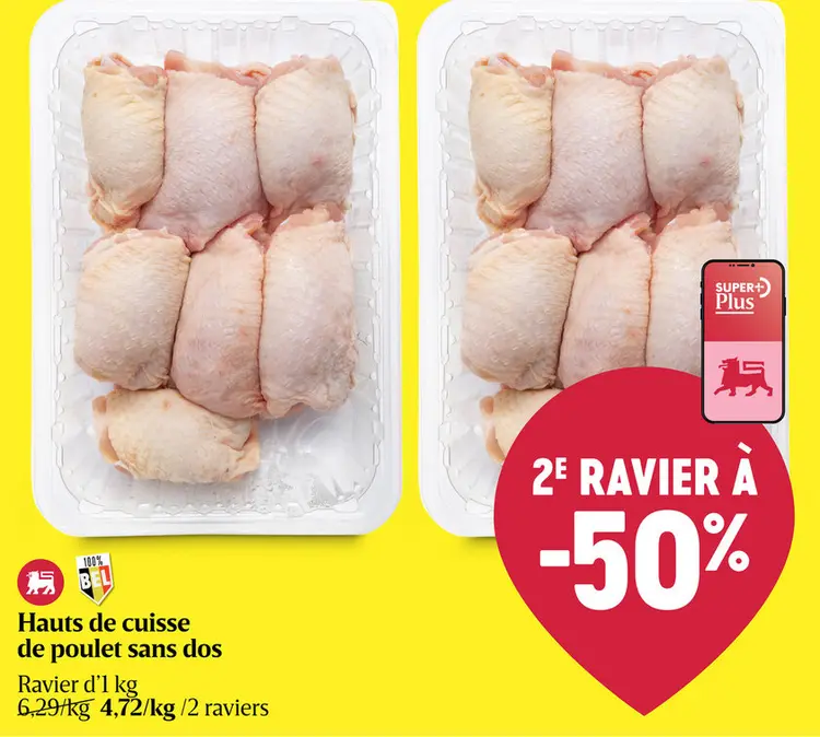 Offre: Hauts de cuisse de poulet sans dos