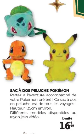 Offre: Sac à dos peluche POKÉMON
