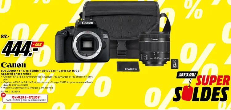 Offre: EOS 2000D + EF-S 18-55mm + SB130 Sac + Carte 