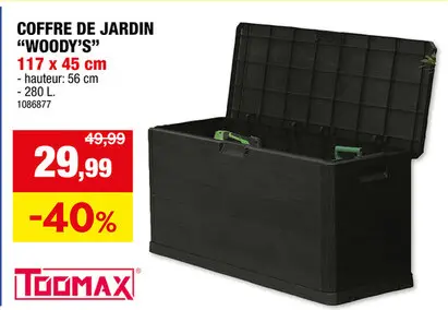 Offre: Toomax coffre de jardin Woody's 45x117x56 cm noir