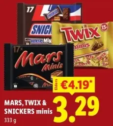 Aanbieding: Mars, Twix en Snickers mini's